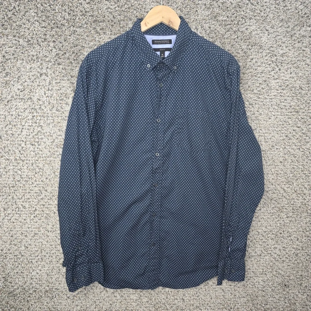Banana Republic Shirt Mens XL Blue Button Up Slim Fit Custom 078 Wash Shirt